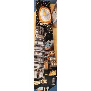 Florence & K Starry Night Italy Galileo Leaning Tower Florentine Silk Tie $65